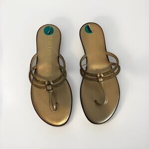 Italian Shoemakers Thong Sandals Avram Size 8 Gold Rhinestones Flip Flops Boho